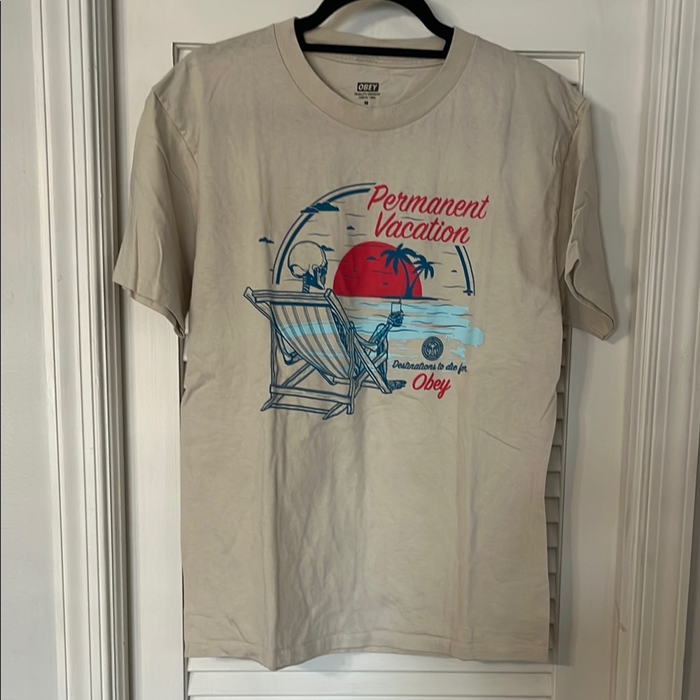 Obey Tan and Red Short Sleeve Tees